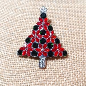 NIB Poinsettia Xmas Tree Crystal Brooch Pin